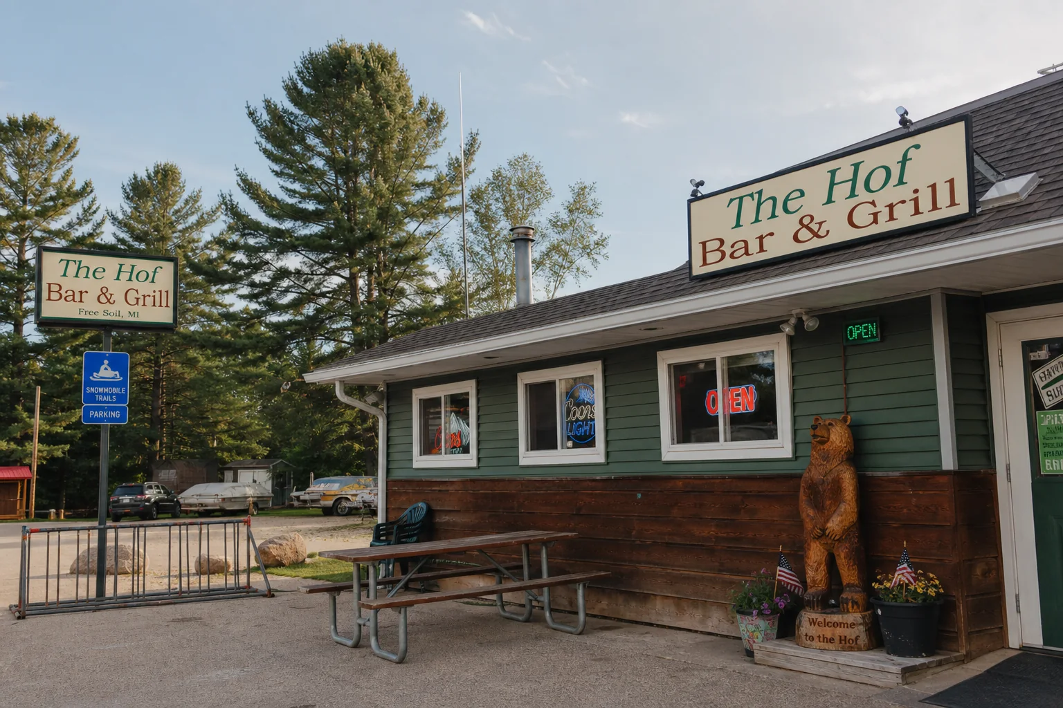 The Hof Bar and Grill exterior in Free Soil Michigan